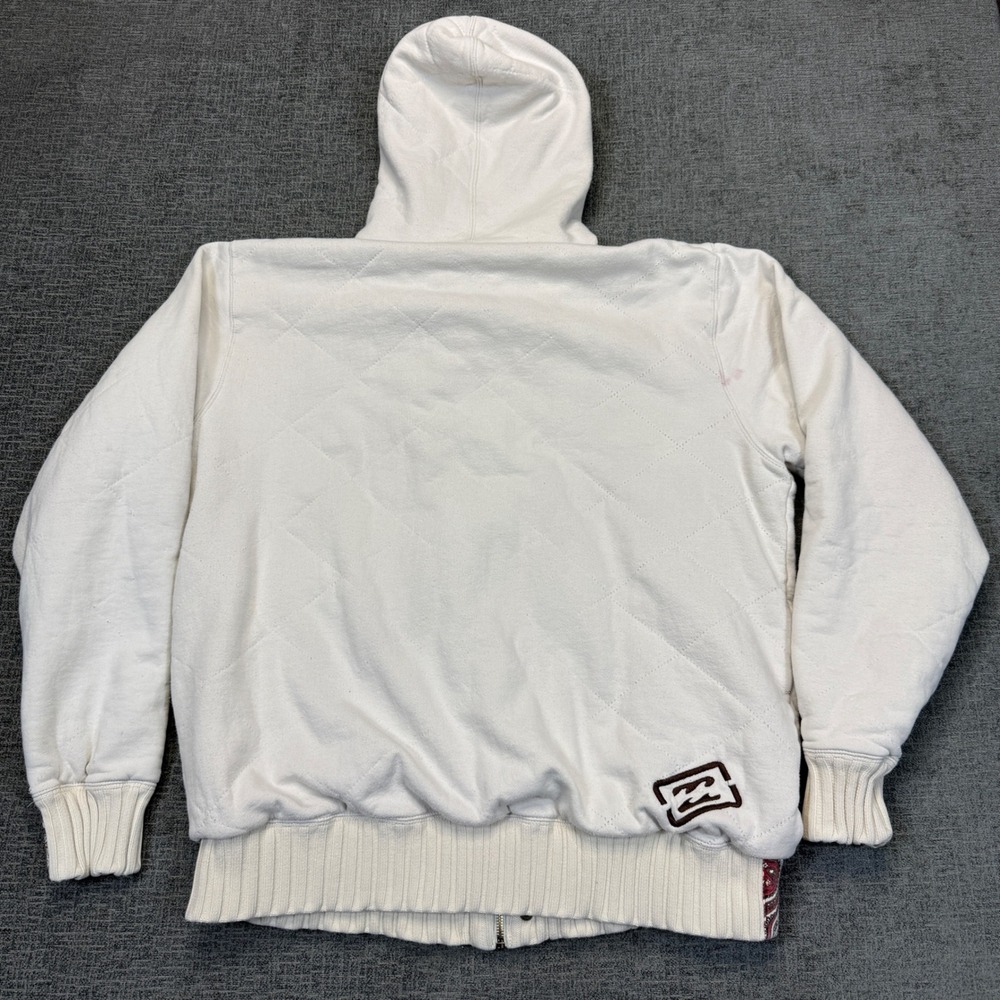 Billabong Sweatshirt Mens XXL Paisley Lined Full Zip Hoodie Cream Quilted Y2K - Picture 7 of 14